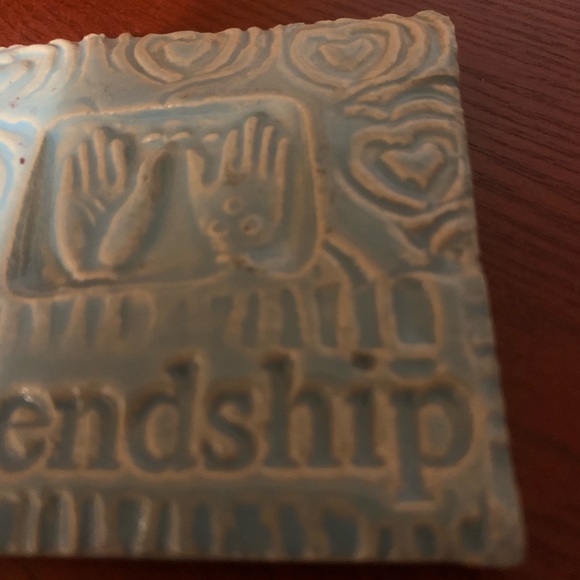 Wardell Pottery Saugerties, NY Handmade Imprinted Square Design "friendship"Tile - Picture 3 of 5